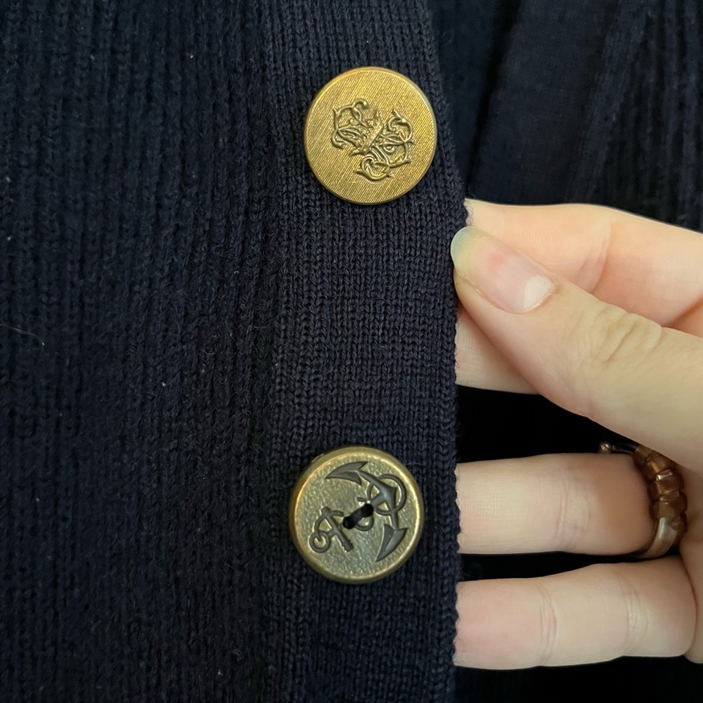 Woolmark 100% Wool Navy Blue Button Cardigan Sweater Crest Sailor Vintage France - Picture 4 of 14